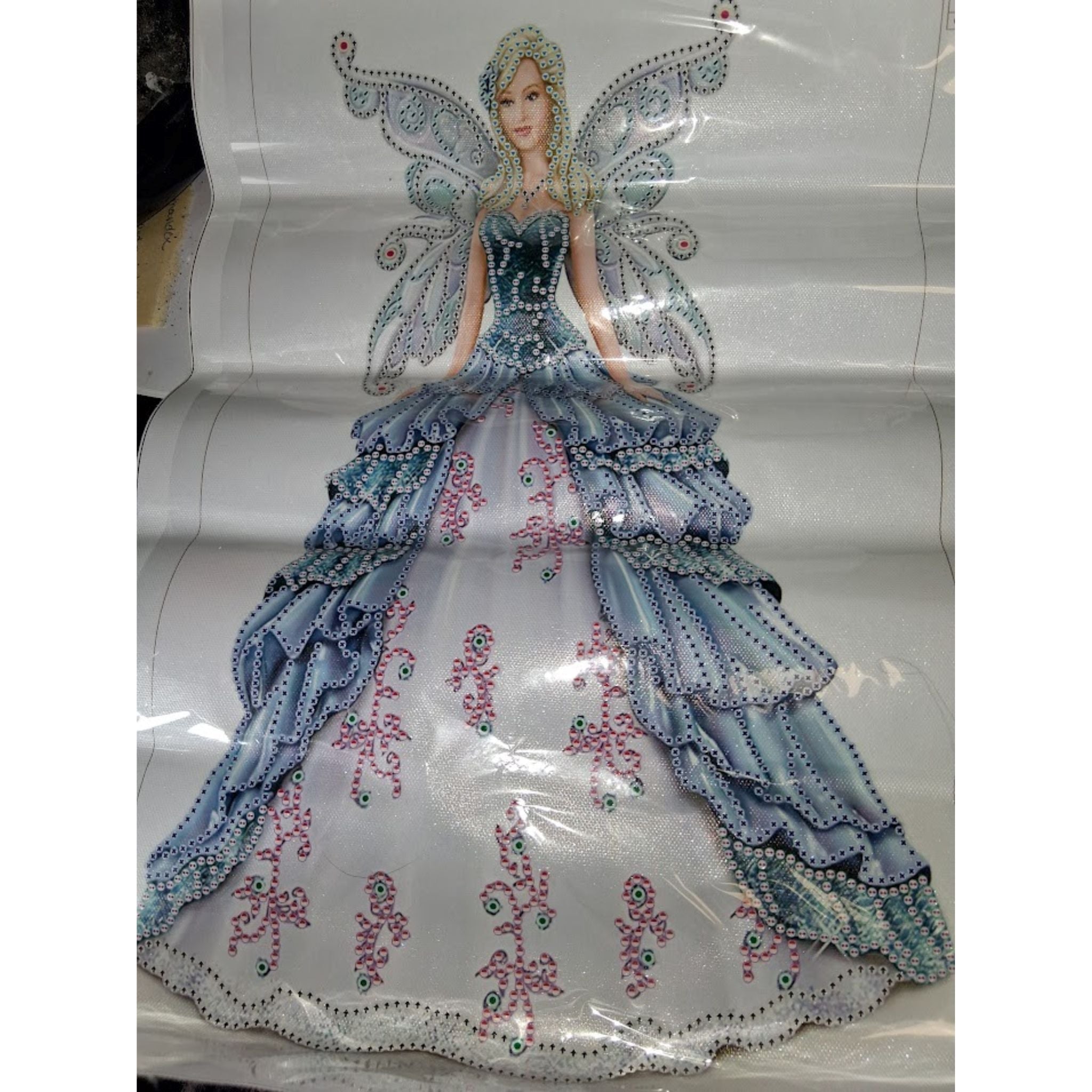 Kit diamond painting fée bleue élégante 30 par 50cm. Diamants irréguliers