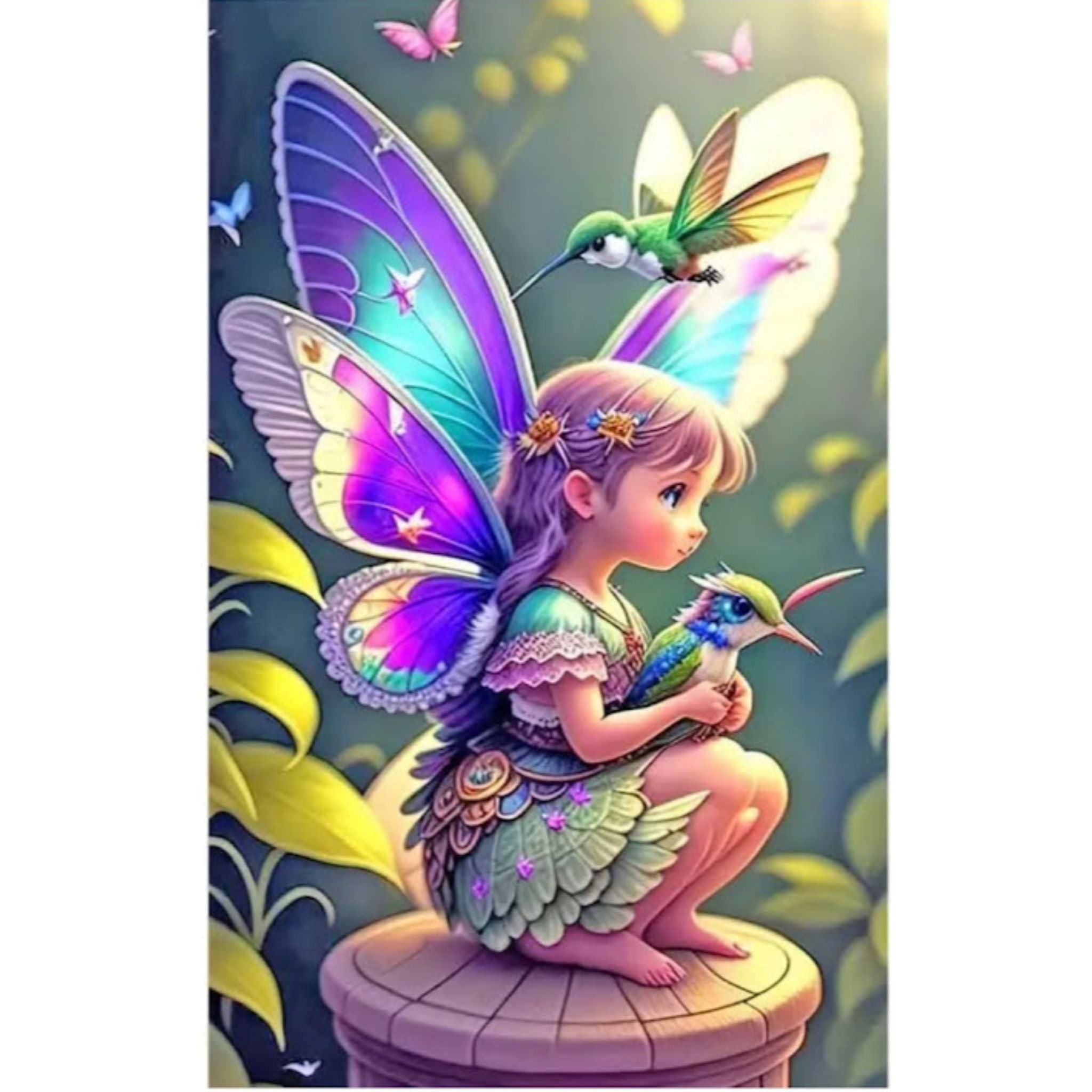 Kit diamond painting fée colibri enchantés 50 par 80cm. Diamants ronds