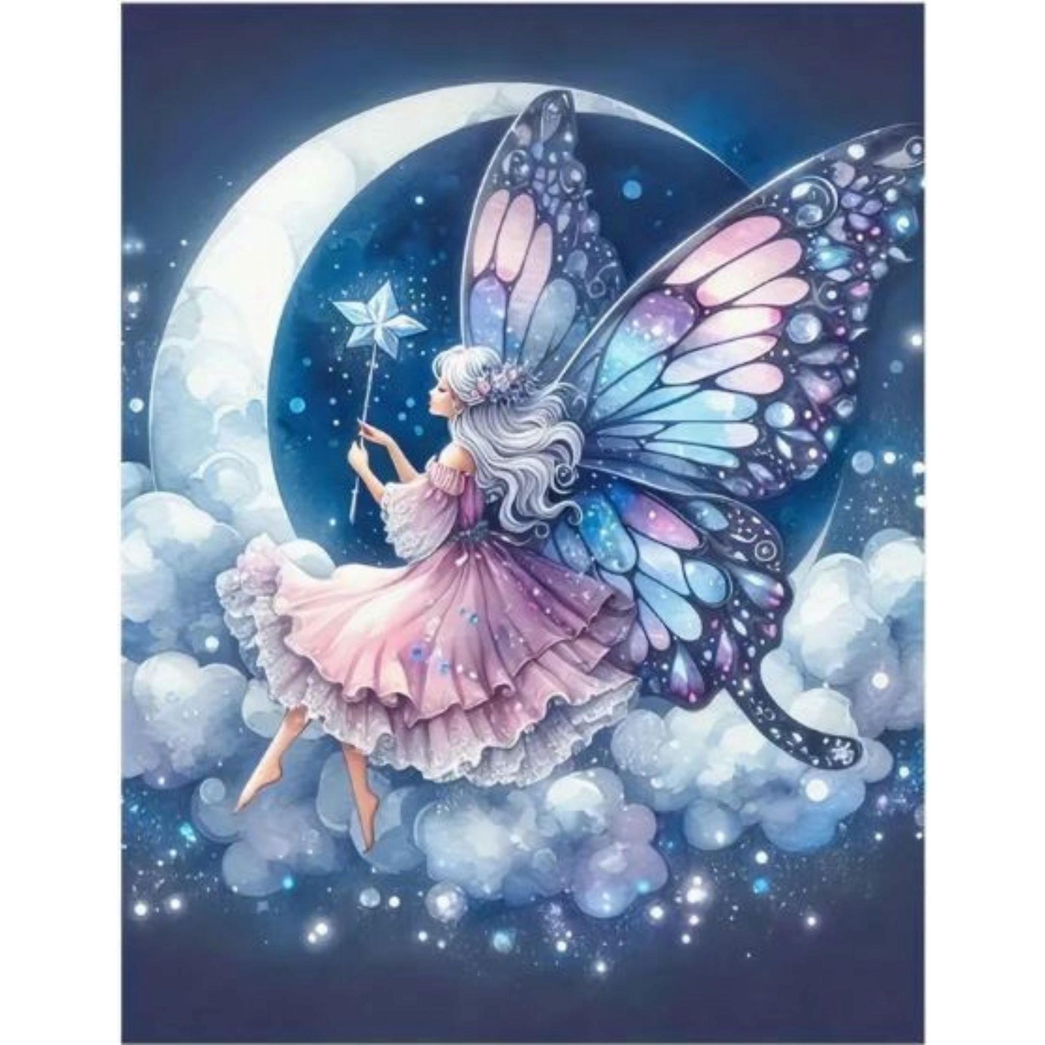 Kit diamond painting fée et croissant de lune 40 par 50cm. Diamants ronds