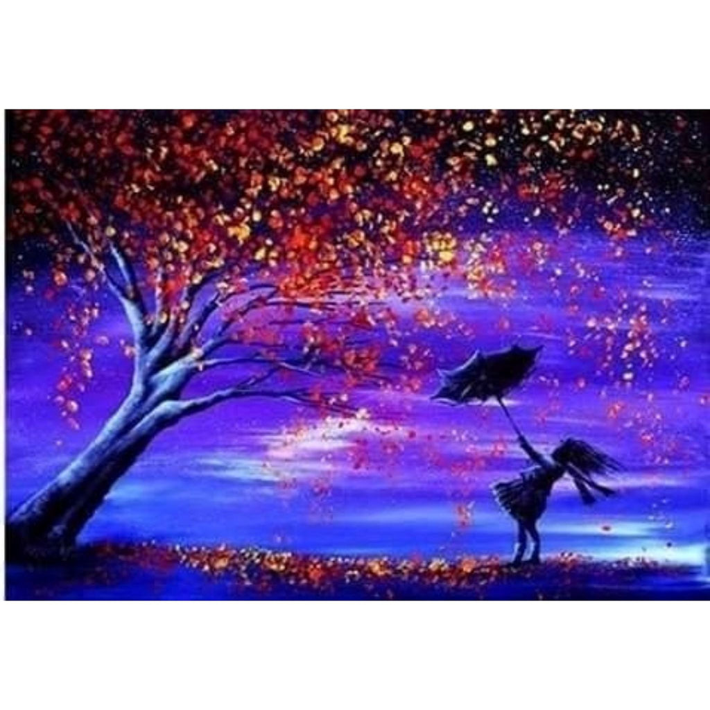 Kit diamond painting fillette cerisier magique 30 par 40cm. Diamants ronds