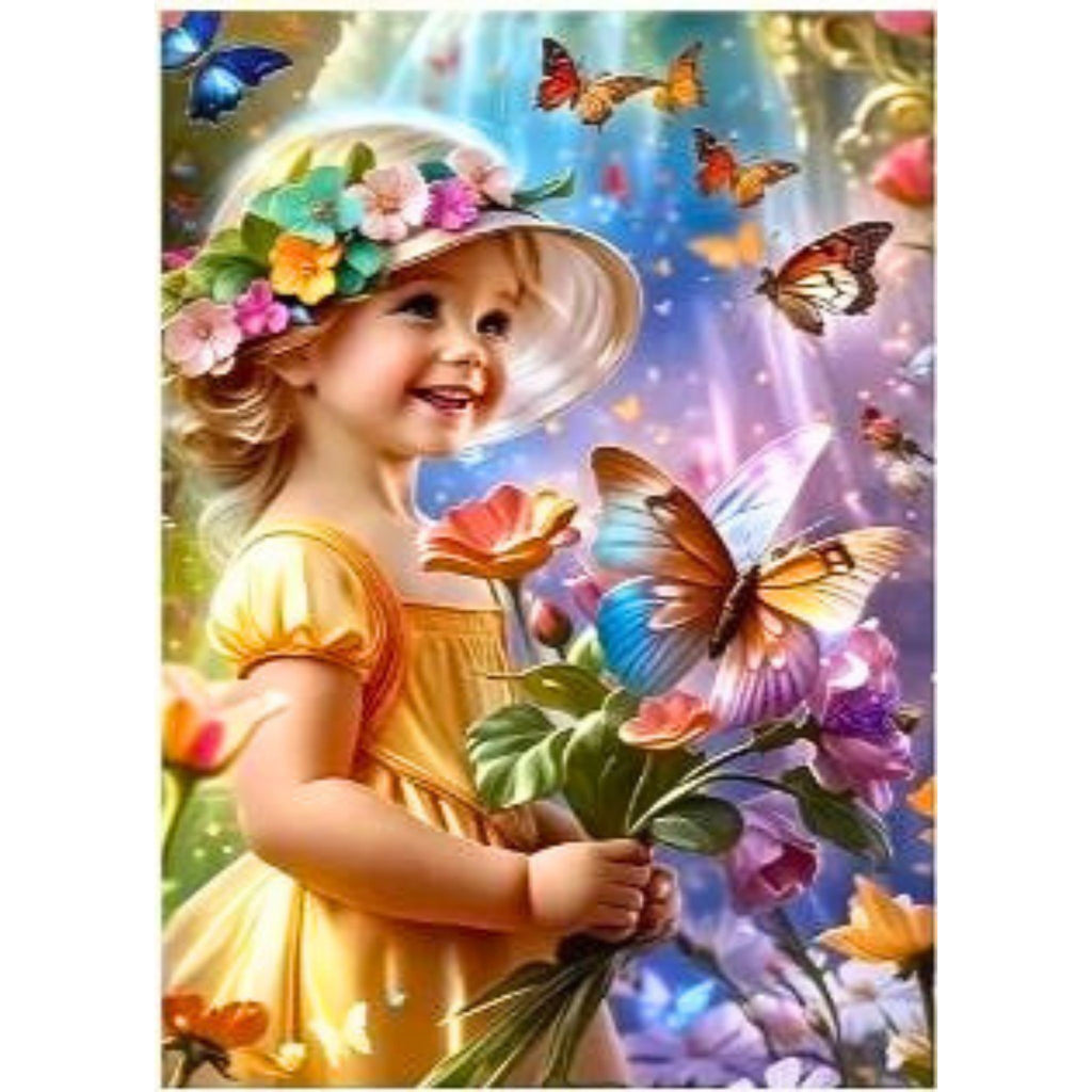 Kit complet diamond painting fillette papillons 30 par40cm. Diamants ronds
