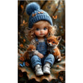 Diamond Painting Fillette Renardeaux Automne 40x70 | Diamants Ronds - Art & Trésorts