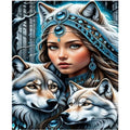 Kit complet diamond painting guerriere mystiques avec loups 40 par 50. Diamants ronds
