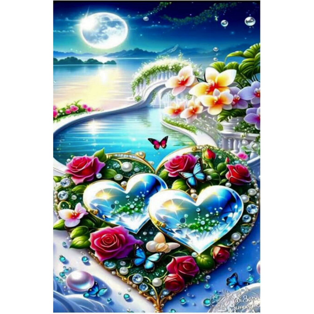 Diamond Painting Jardin Cœurs Cristallins 40x50 - Art & Trésorts