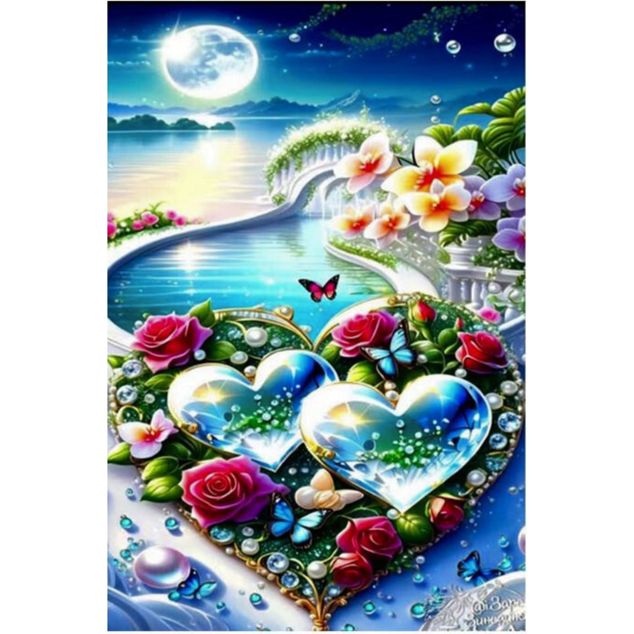 Diamond Painting Jardin Cœurs Cristallins 40x50 - Art & Trésorts