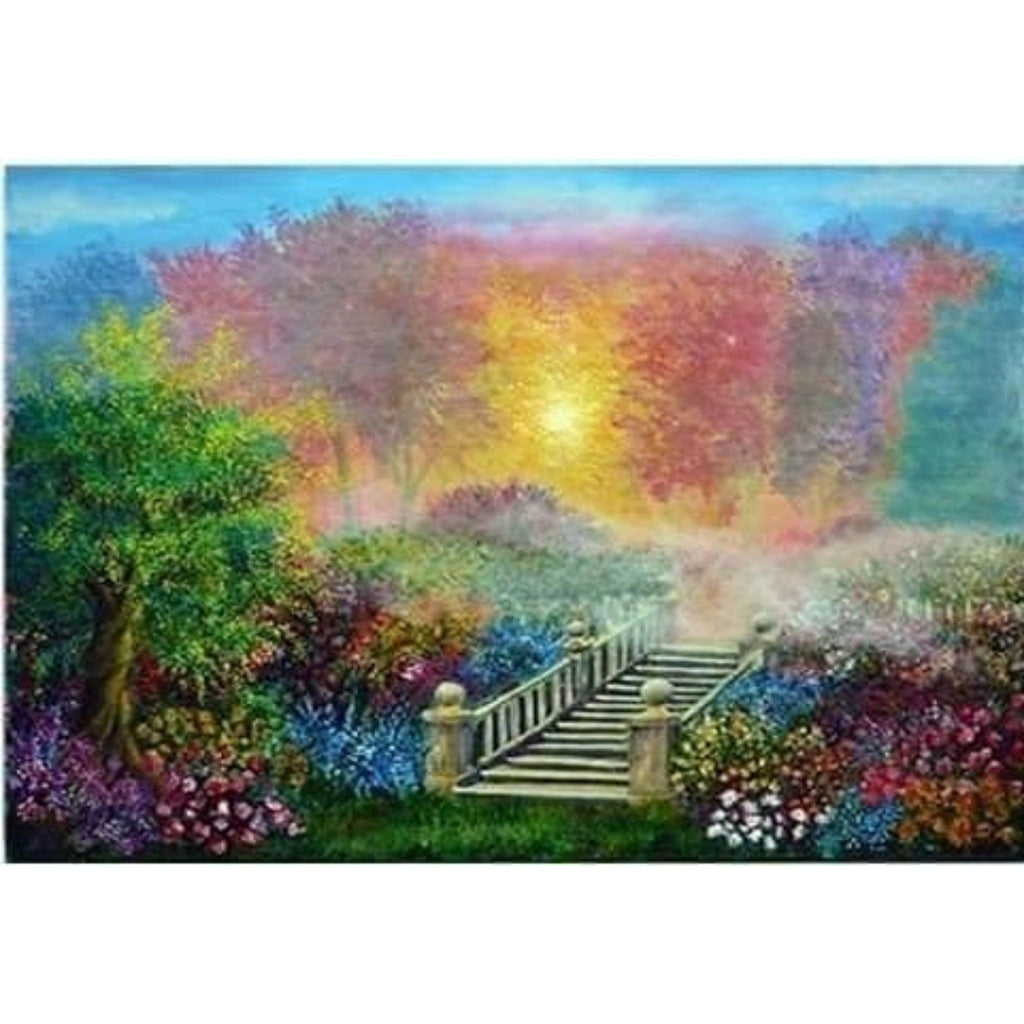 Kit complet diamond painting jardin féerique escalier 30 par 40cm. Diamants ronds