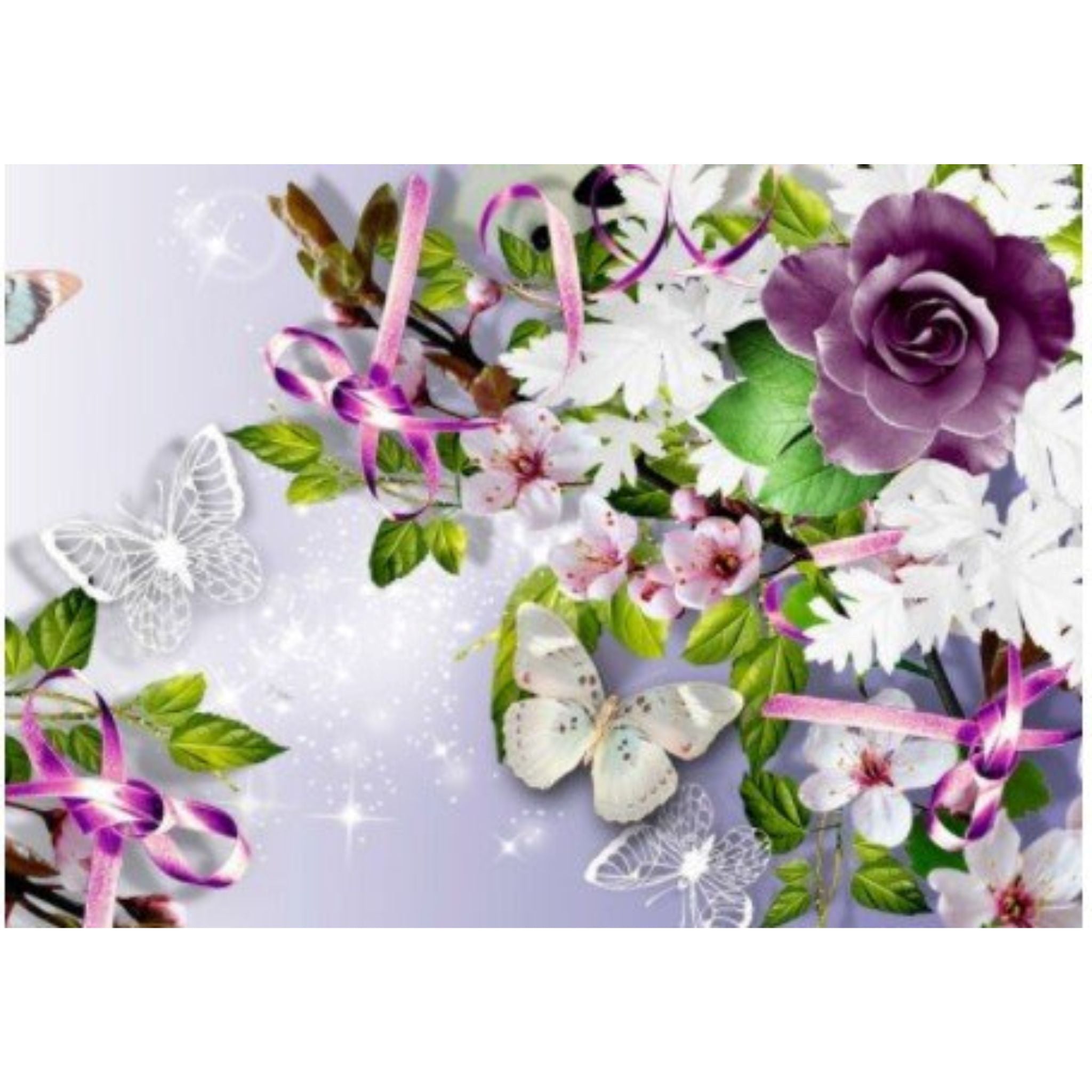 Kit diamond painting jardin fleuri papillons blancs 30 par 40cm. Diamants ronds