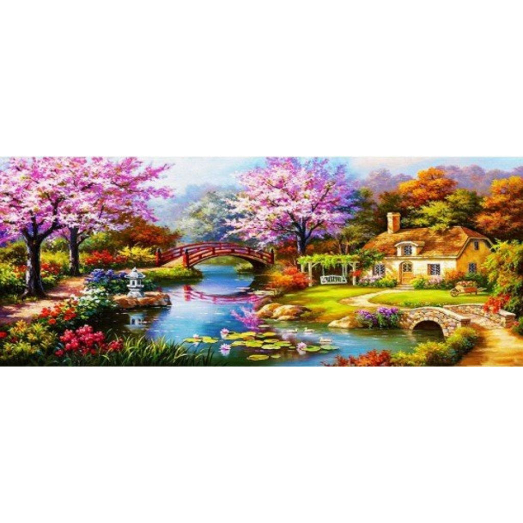 Kit complet diamond painting jardin japonais 80 par 30cm. Diamants irréguliers