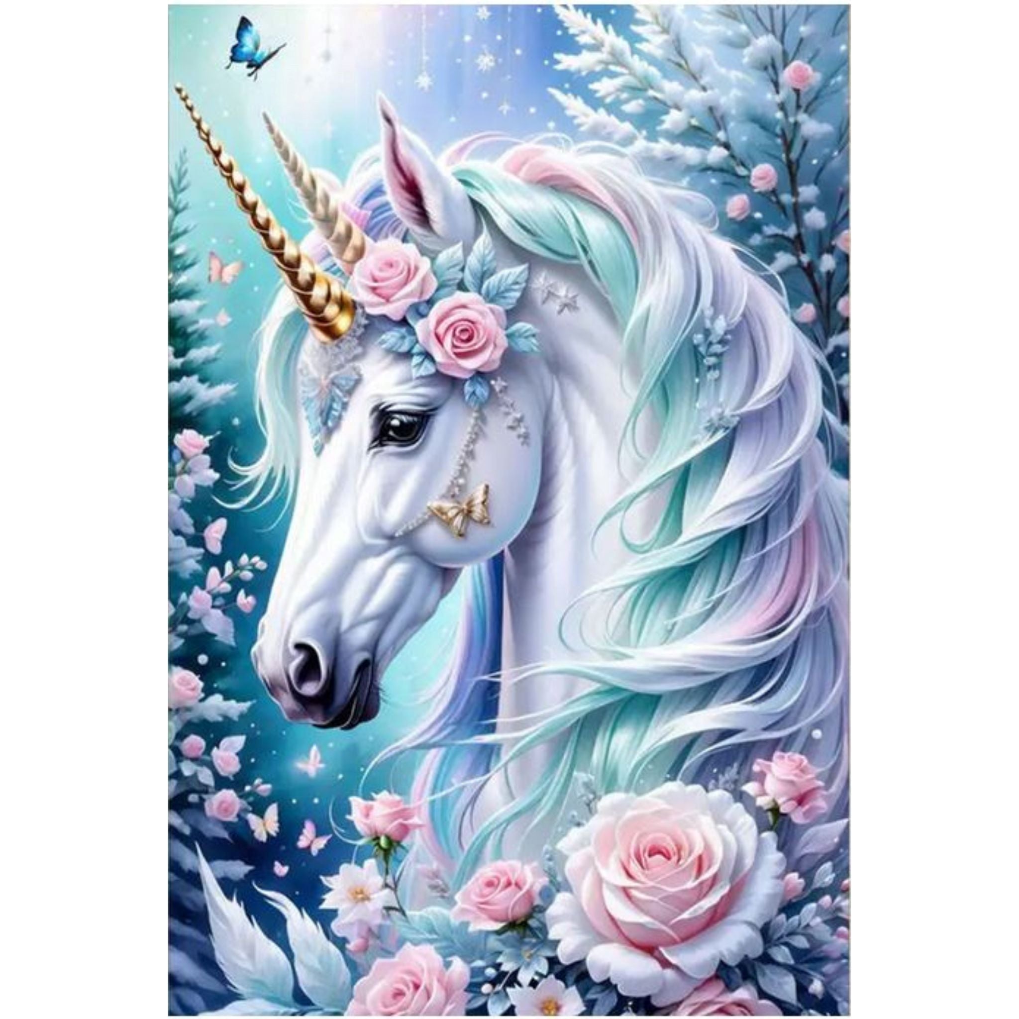 Kit diamond painting licorne hivernale enchantée diamant rond 40 par 60cm 