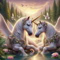 Kit complet diamond painting licornes ailées 40 par 40cm. Diamants ronds
