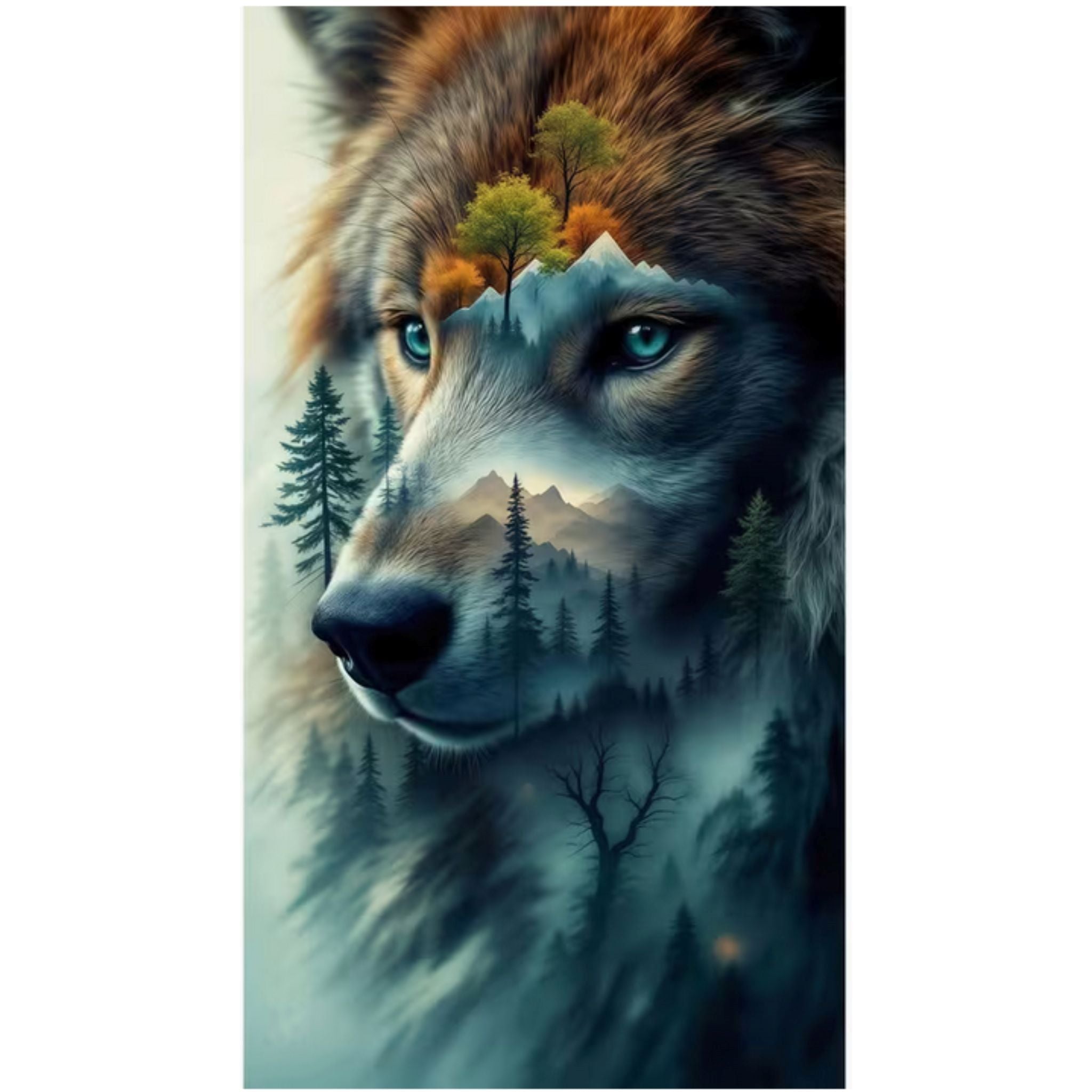 Diamond Painting Loup Forêt Montagne 40x70 - Art & Trésorts