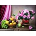 Kit diamond painting nature morte fruits fleurs roses 30 par 40cm. Diamants ronds