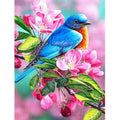 Kit Diamond Painting oiseau bleu cerisier 20 par 30cm. Diamants ronds