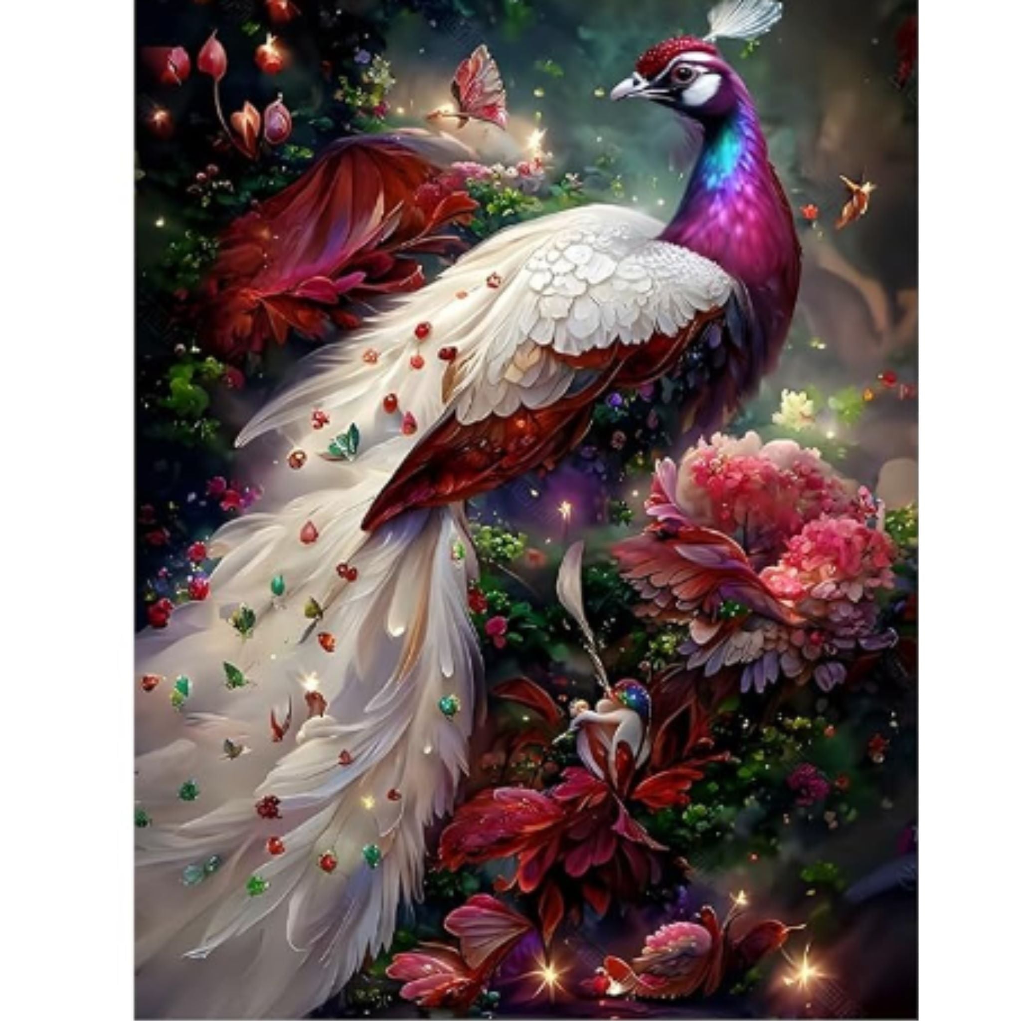 Kit Diamond Painting paon pivoines majestueux 30 par 40cm. Diamants ronds