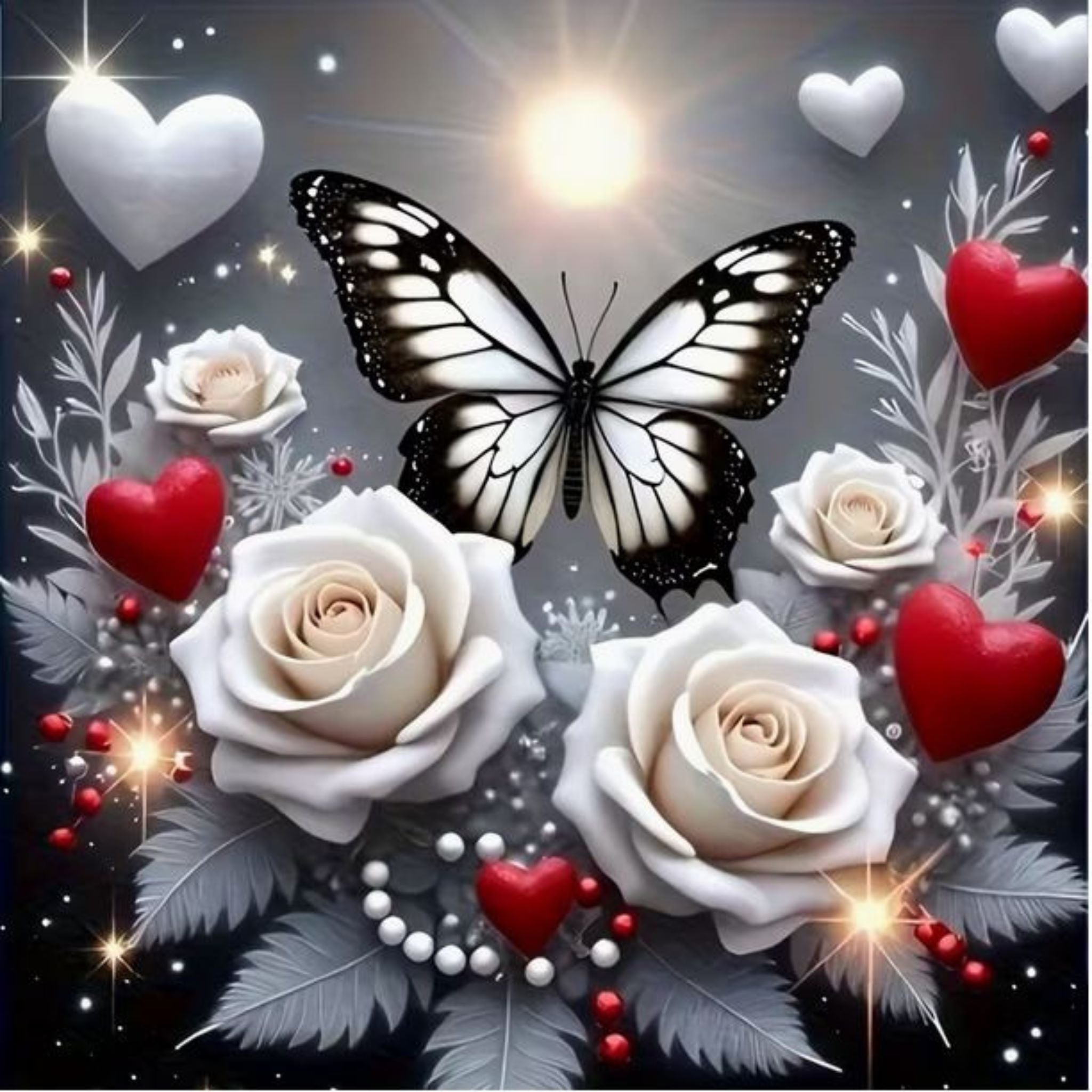 Diamond Painting Papillon Roses Romantiques 30x30 - Art & Trésorts