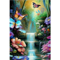Kit diamond painting papillons cascade enchantée 30 par 40cm. Diamants ronds