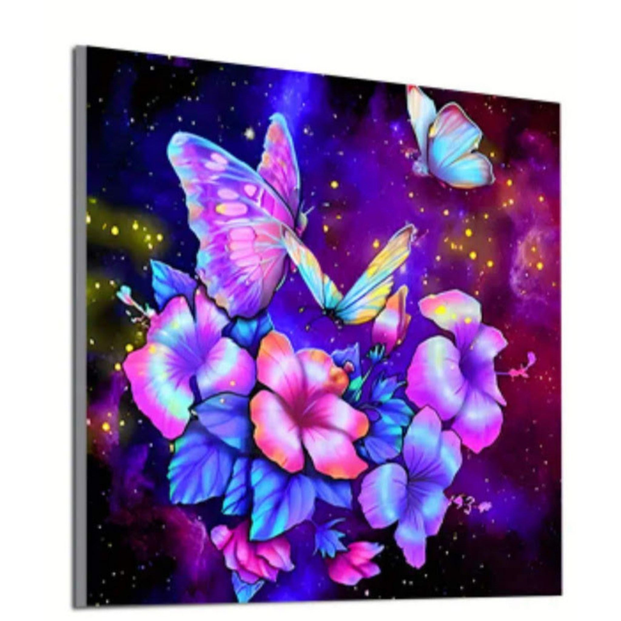 Kit complet diamond painting papillons fleurs 30 par 40cm. Diamants ronds