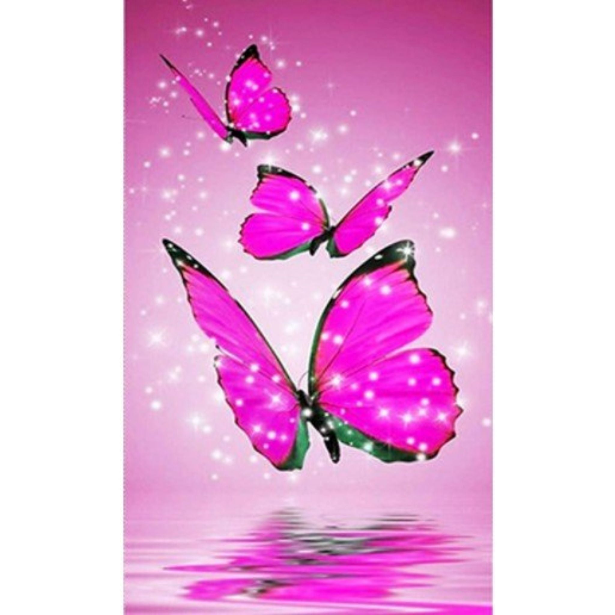 Kit Diamond Painting papillons roses 25 par 35cm. Diamants irréguliers