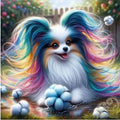 Kit complet diamond painting 5D poméranien arc-en-ciel 40 par 40cm. Diamants ronds