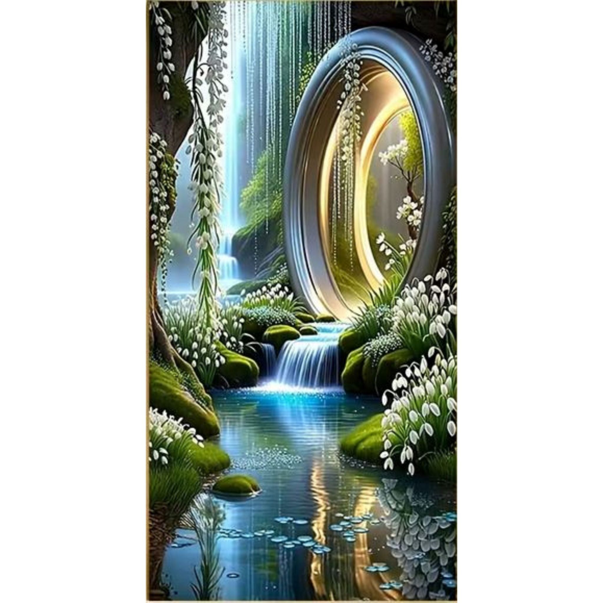 Kit diamond painting portail mystique et cascade 40 par 70cm. Diamants ronds