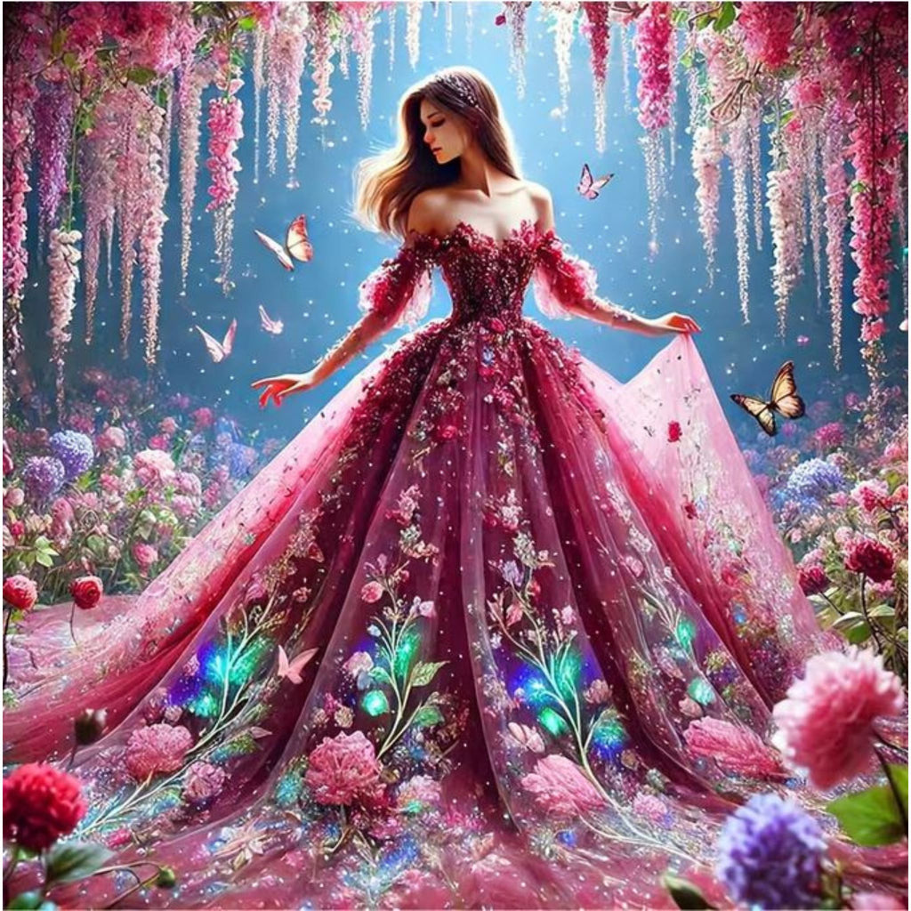 Diamond Painting Princesse Robe Florale 40x40 - Art & Trésorts