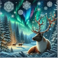 Kit diamond painting renne et aurores boréales 50 par 50cm. Diamants ronds