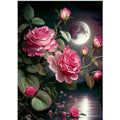 Kit complet diamond painting roses lune nocturne 30 par 40cm. Diamants ronds
