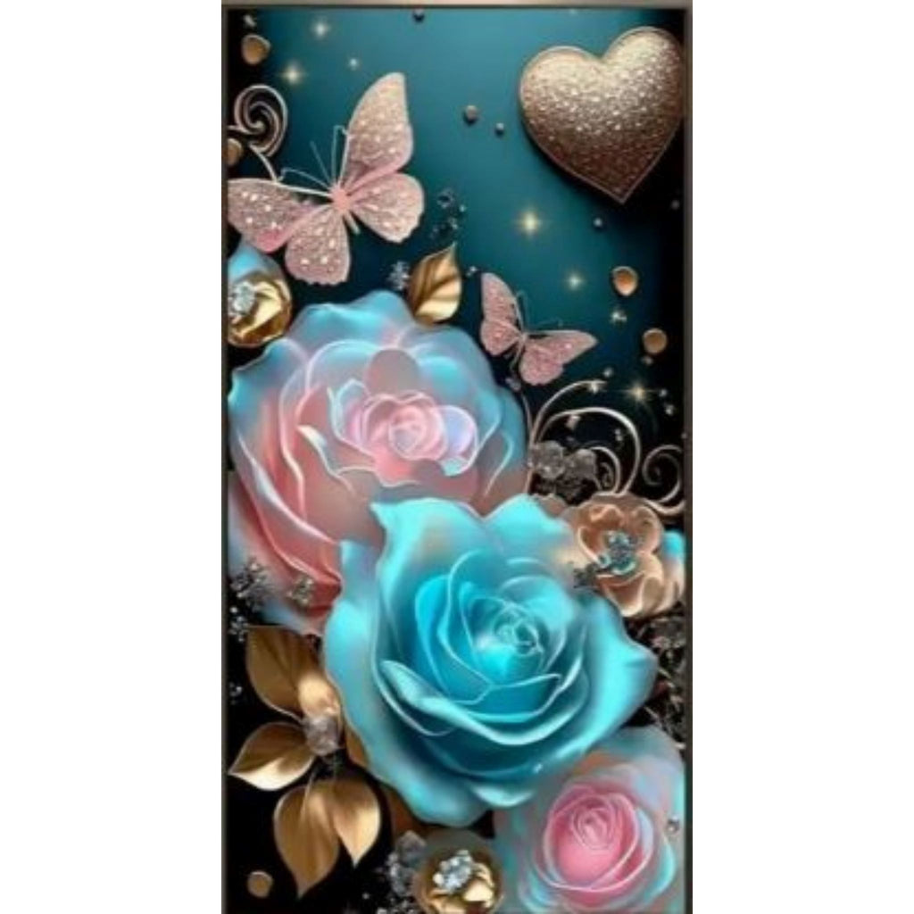 Kit diamond painting roses papillons enchantés 40 par 80cm. Diamants ronds