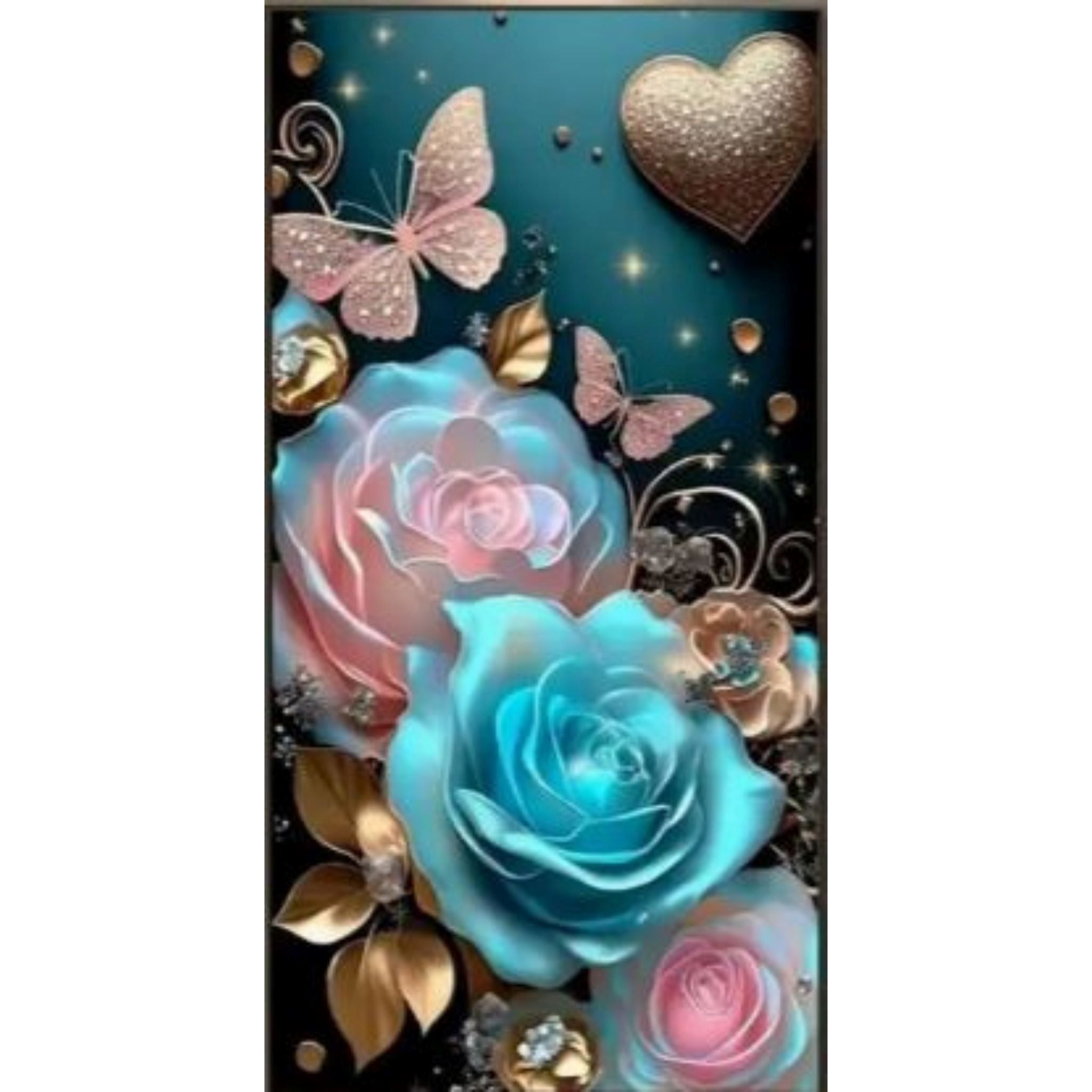 Kit diamond painting roses papillons enchantés 40 par 80cm. Diamants ronds