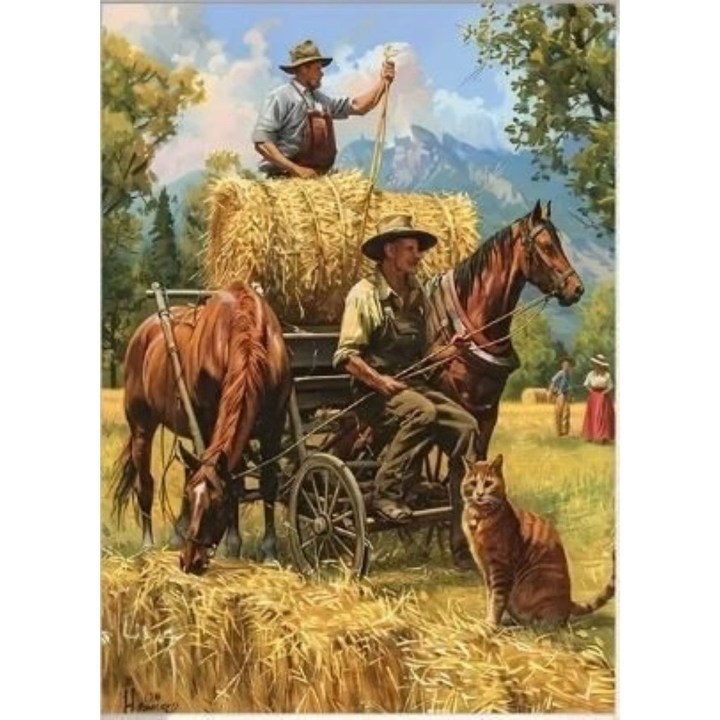Diamond Painting Scène Moisson Chevaux Fermiers 30x40cm - Art & Trésorts