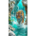 Kit complet diamond painting tigre cascade turquoise 40 par 80cm. Diamants ronds