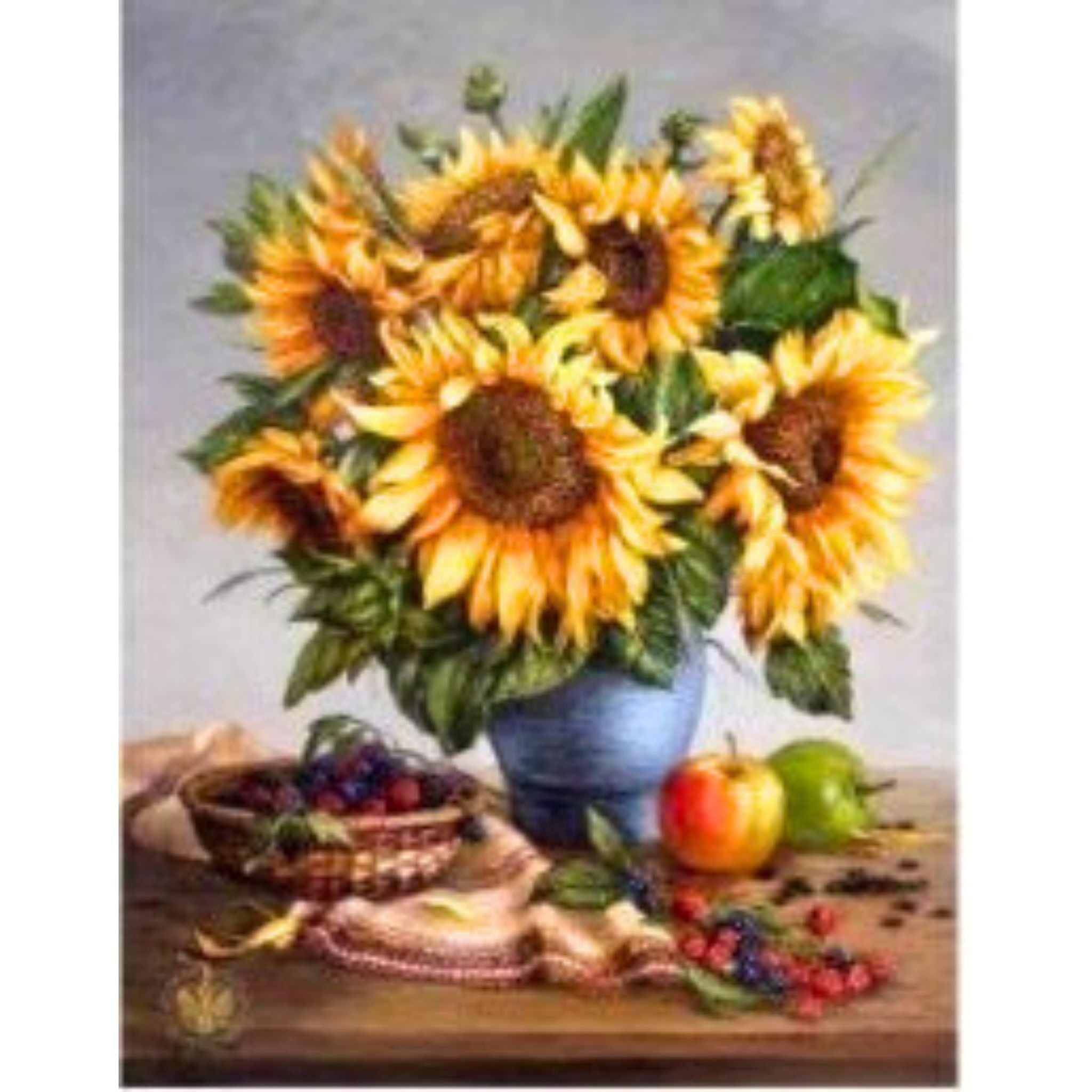 Kit complet diamond painting tournesols nature morte 30 par 40cm. Diamants ronds