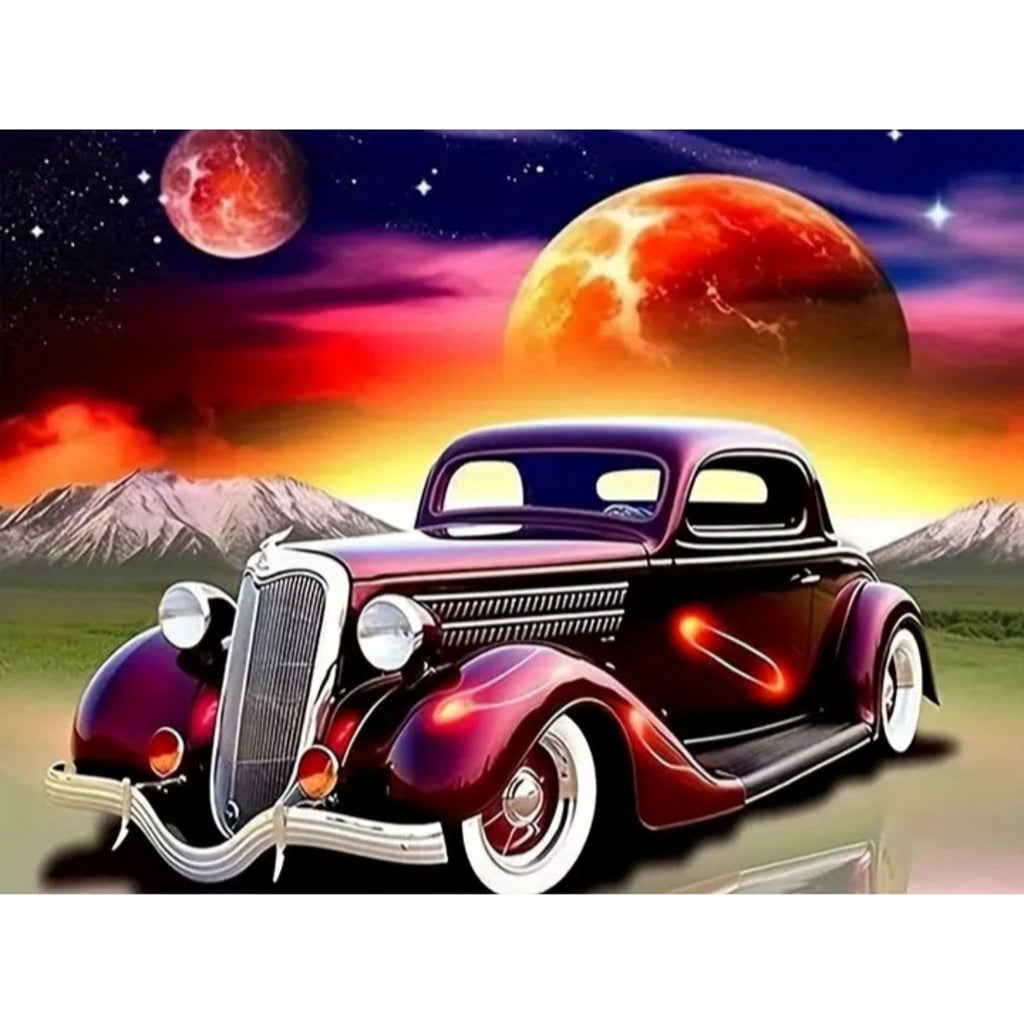 Kit diamond painting voiture vintage cosmique 30 par 40cm. Diamants ronds