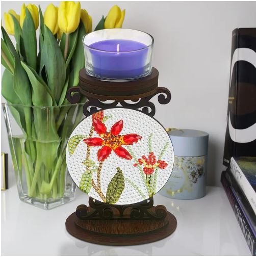 Chandelier fleurs rouges en bois 10 par 15cm Diamond painting