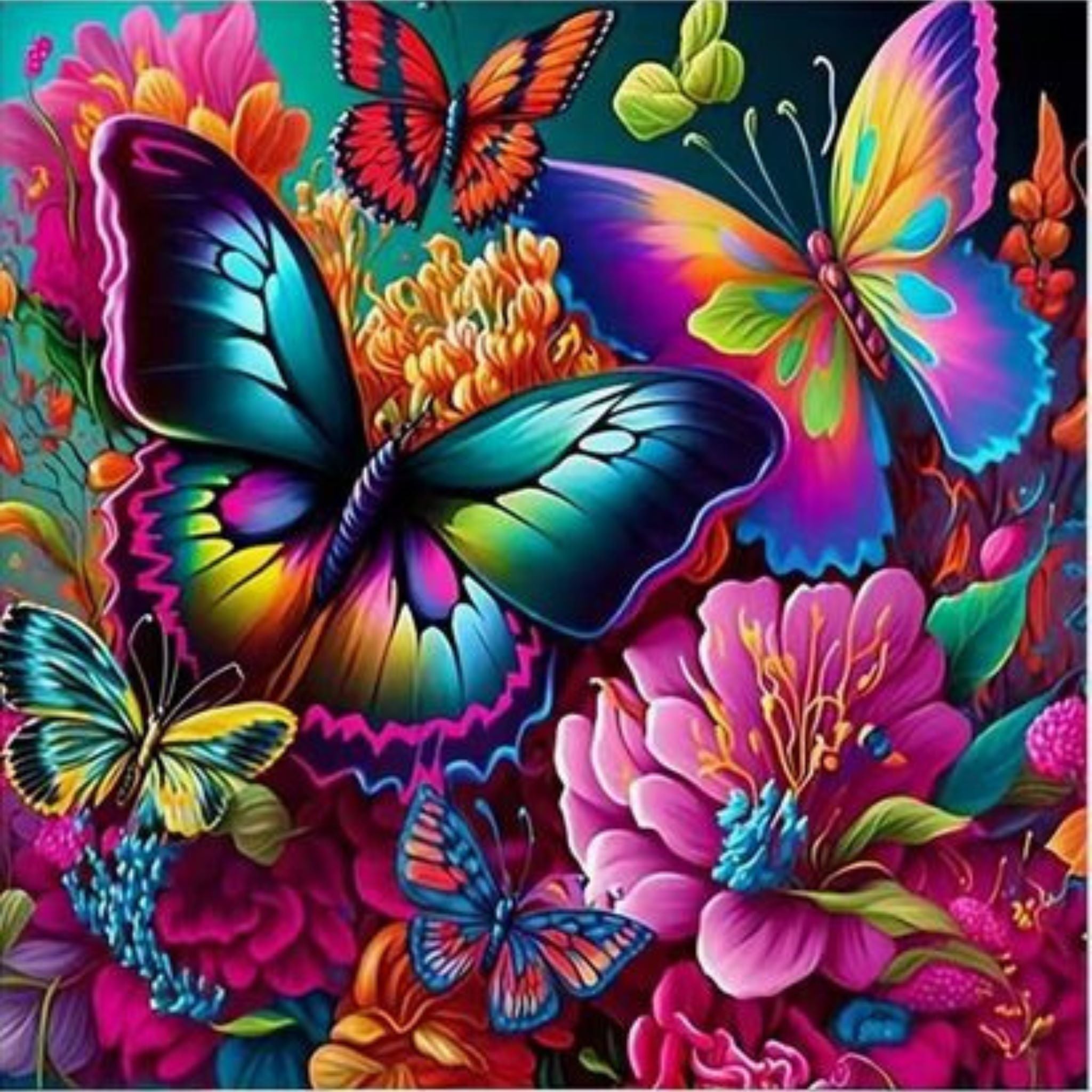Kit Diamond Painting jardin papillons éclatants 40 par 40cm. Diamants ronds
