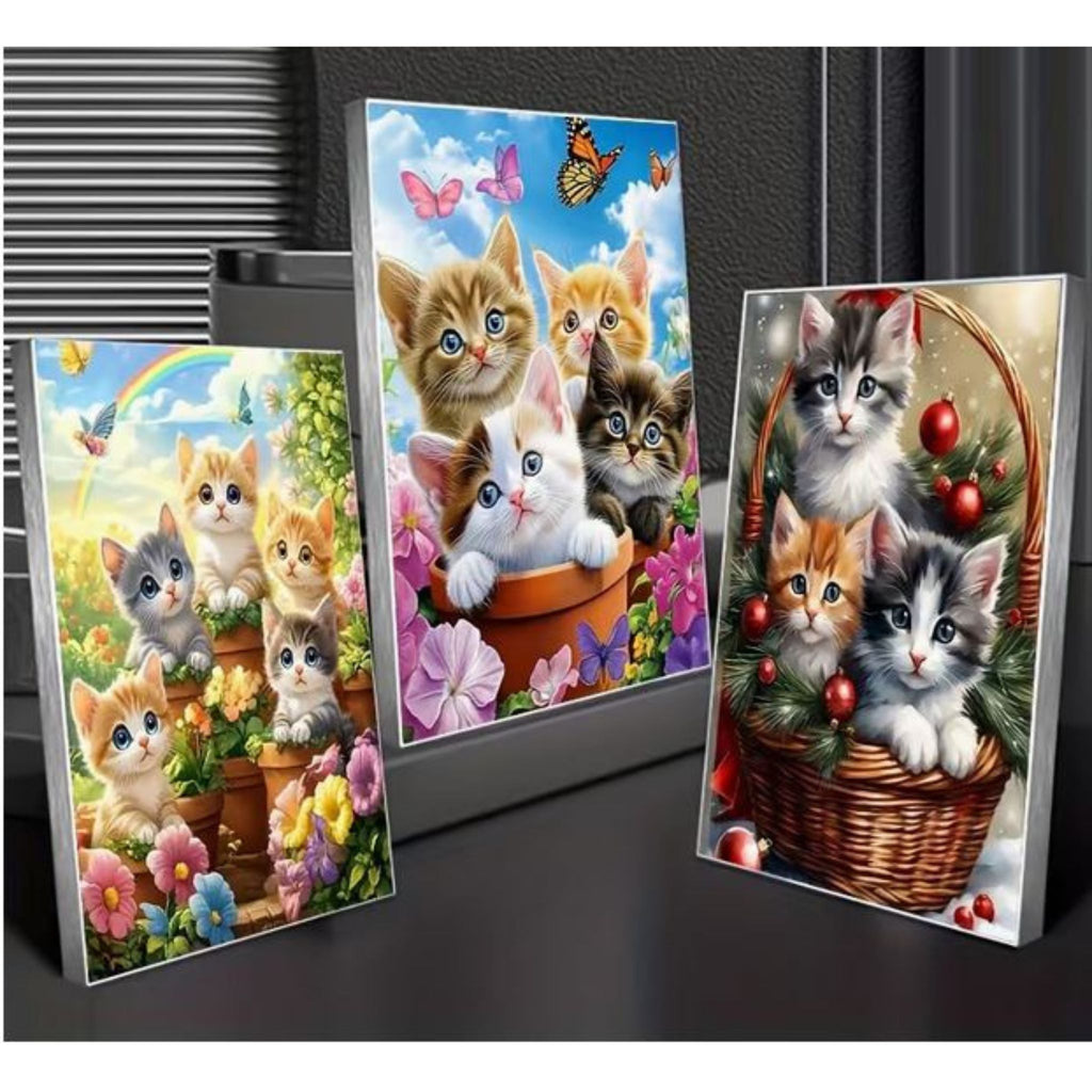 Kit Diamond Painting lot 3 chatons 30 par 40cm. Diamants ronds