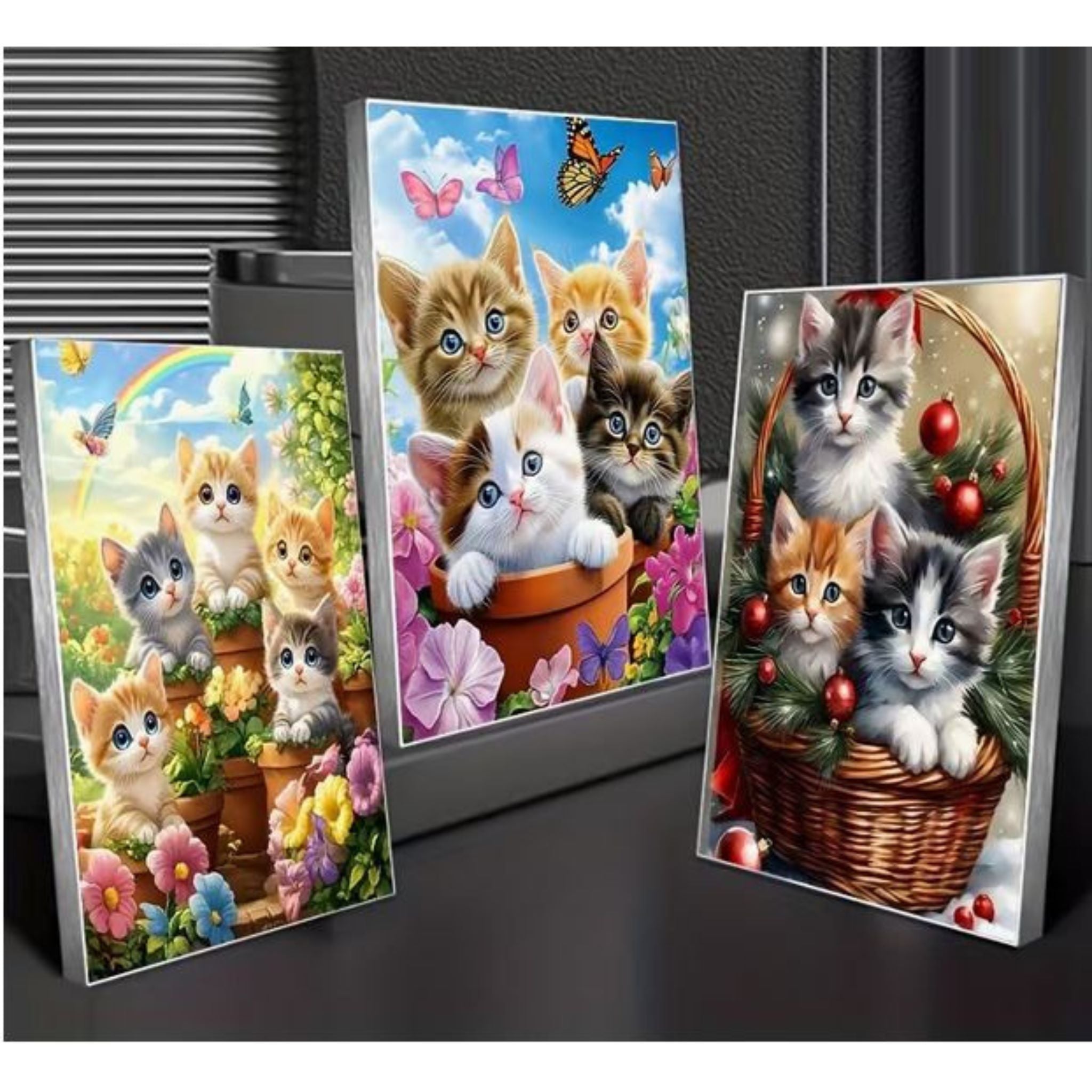 Kit Diamond Painting lot 3 chatons 30 par 40cm. Diamants ronds