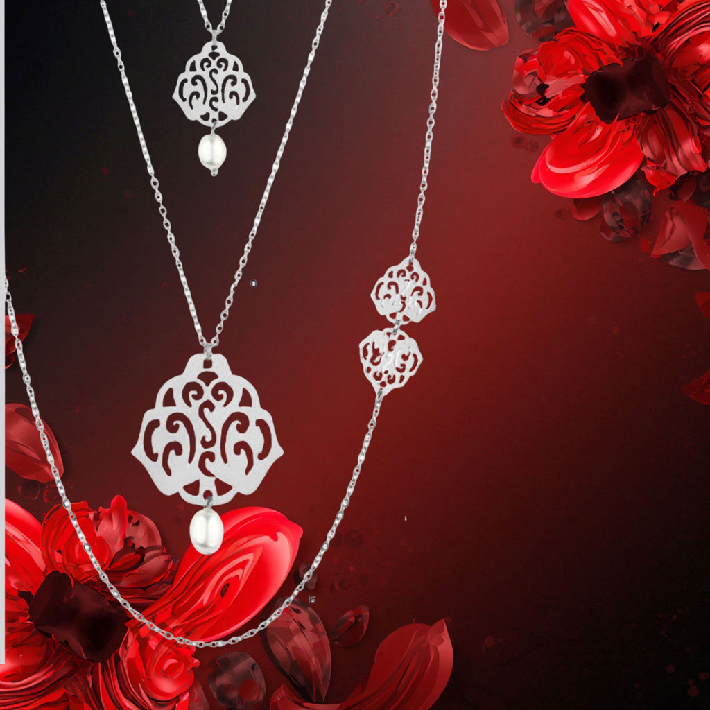 Ensemble Cassandra 3 Colliers Filigrane Perle Acier | Tocara - Art & Trésorts