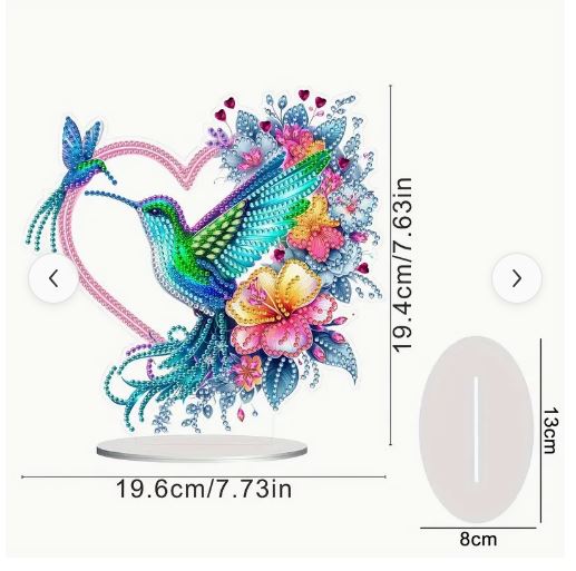 Grandeur Kit Diamond paintind 2D. Support acrylique colibri cœur fleur 19 par 19cm