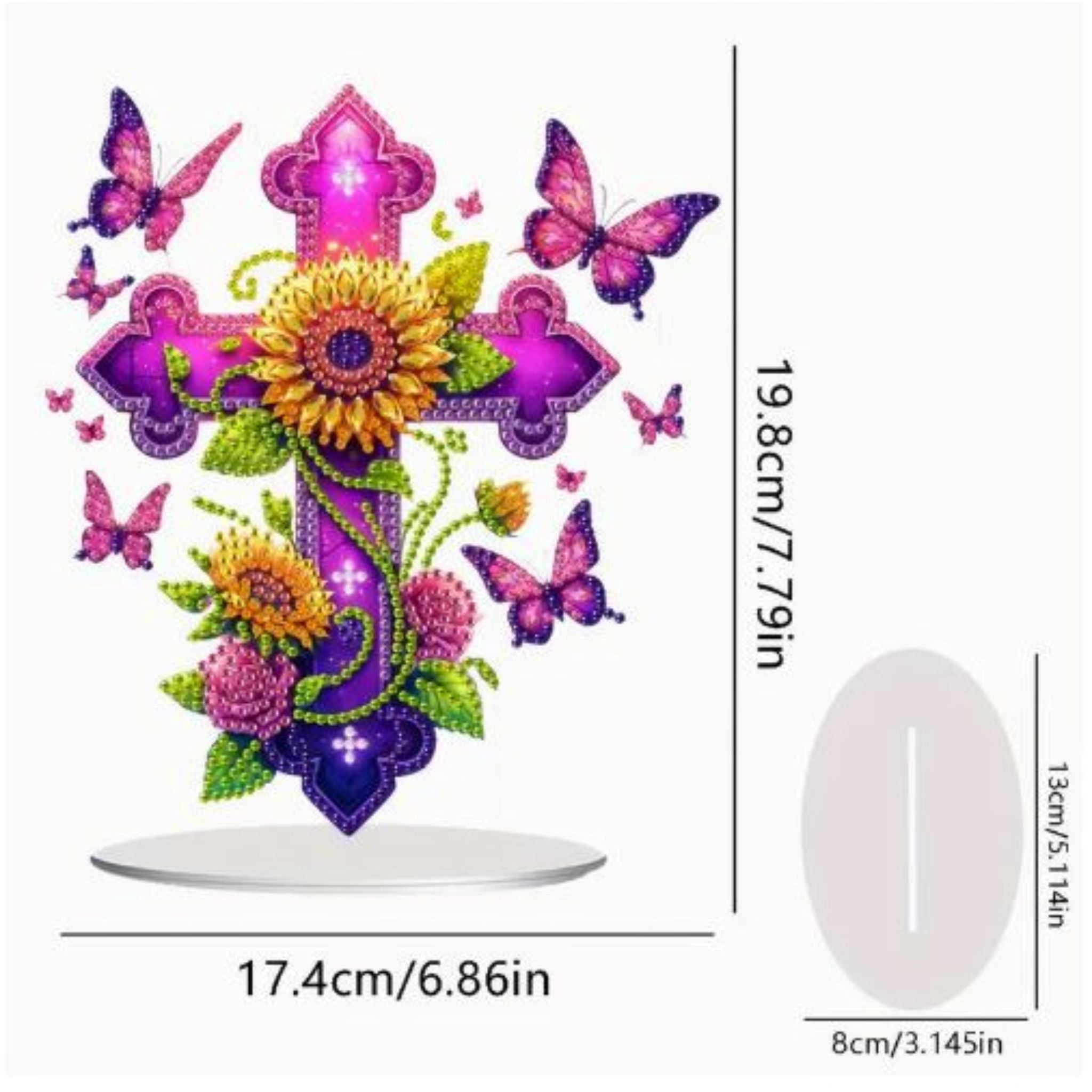 Grandeur Du  Magnifique support en acrylique PMMA transparent sur pied en forme de croix avec tournesol et papillons