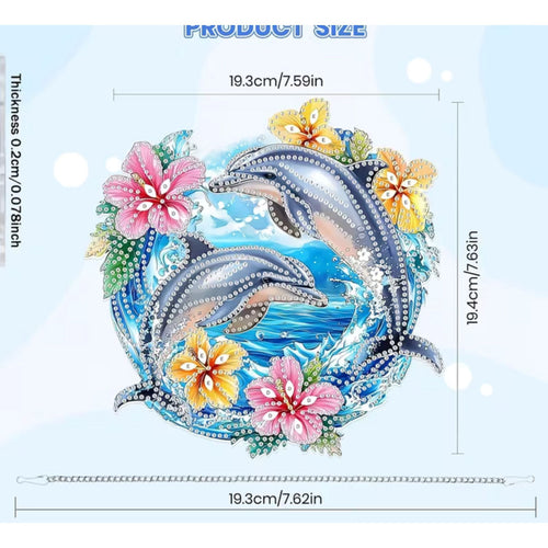 Diamond Painting 2D Dauphins Hibiscus 16x16 - Art & Trésorts