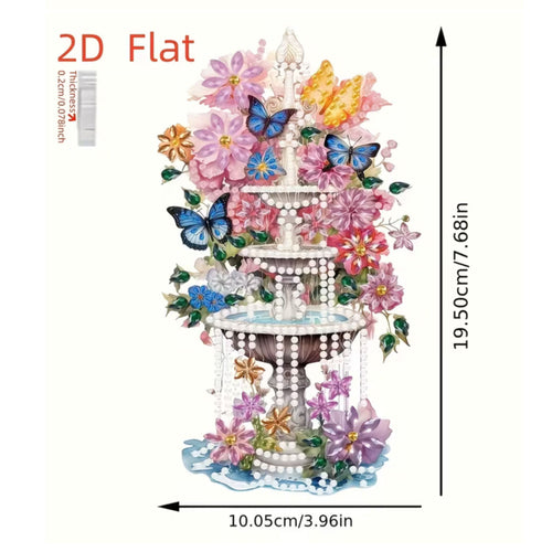 Diamond Painting 2D Fontaine Fleurs Papillons 10x19 - Art & Trésorts