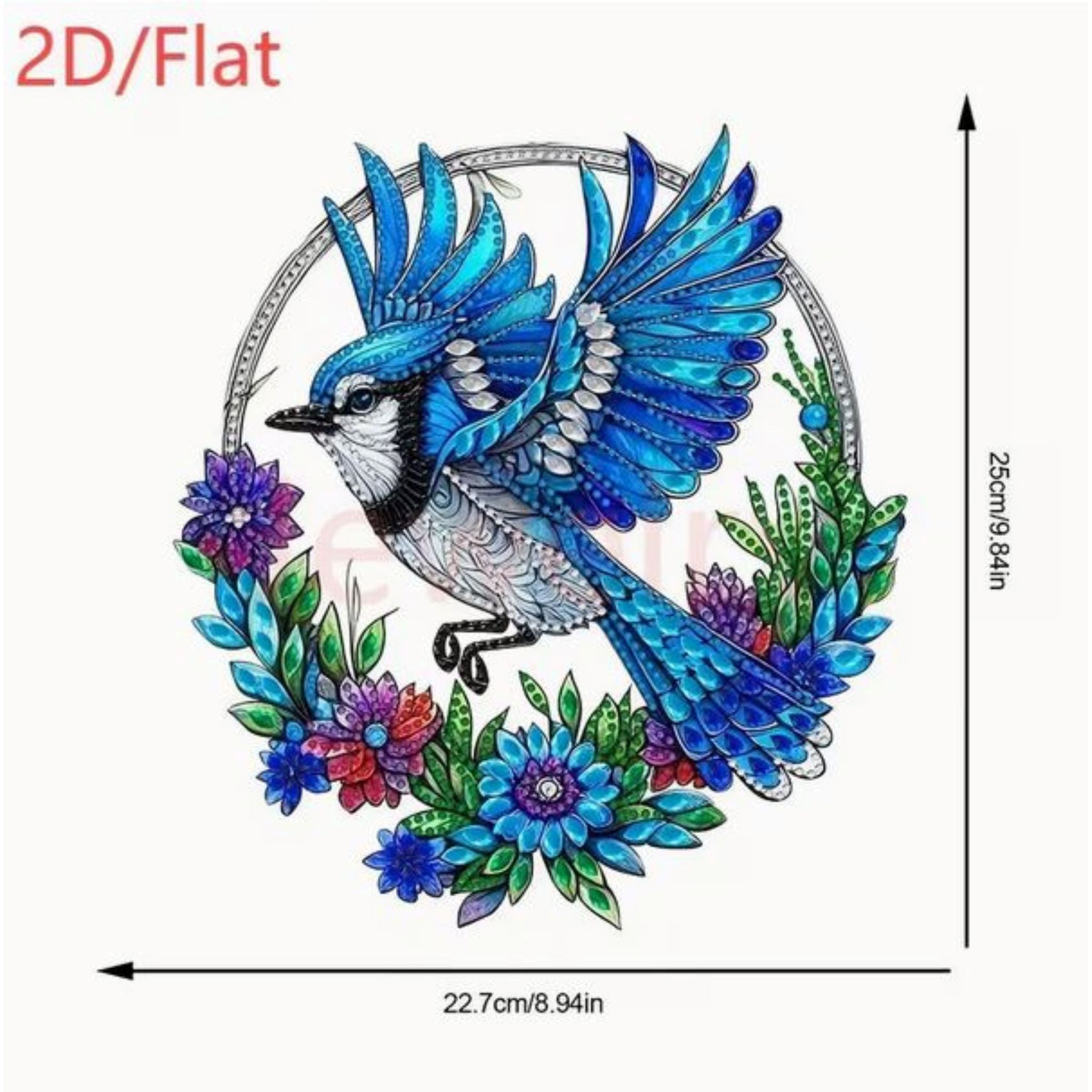 Grandeur du Kit complet diamond painting 2D geai bleu fleurs 22x25cm.