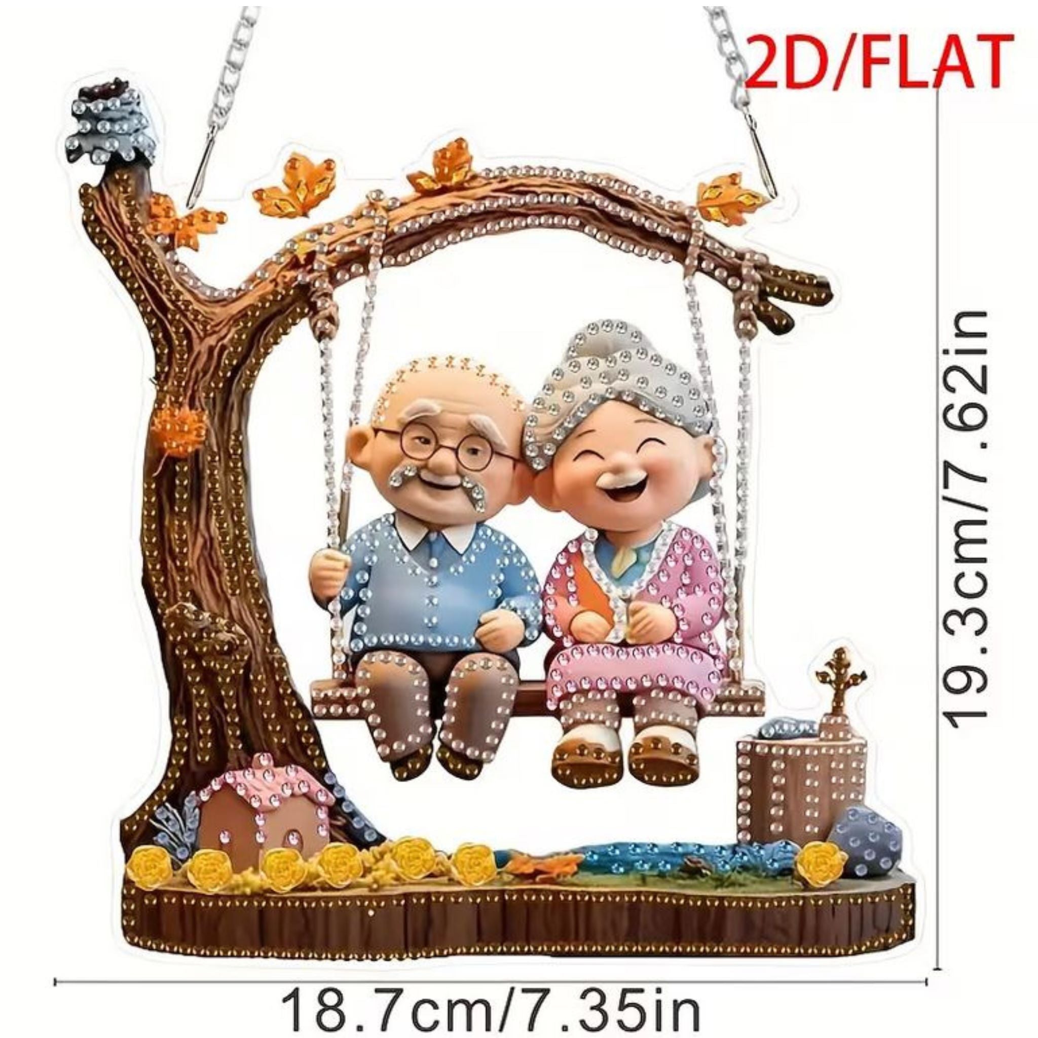Grandeur du Kit complet diamond painting 2D grands-parents balançoire 18x19cm. Diamants irréguliers, 