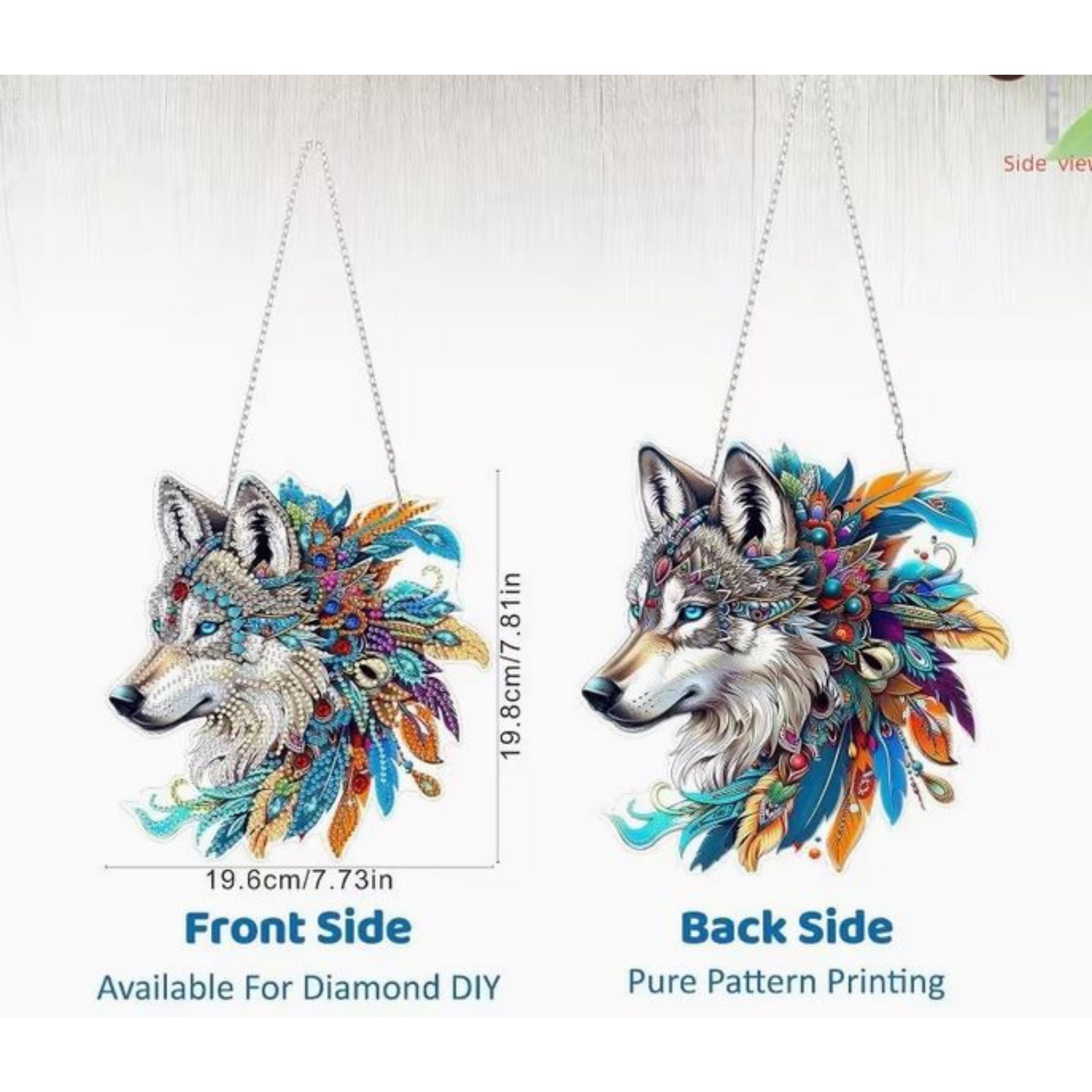 Grandeur Du Kit complet diamond painting 2D loup plumes 19x20cm. Diamants irréguliers