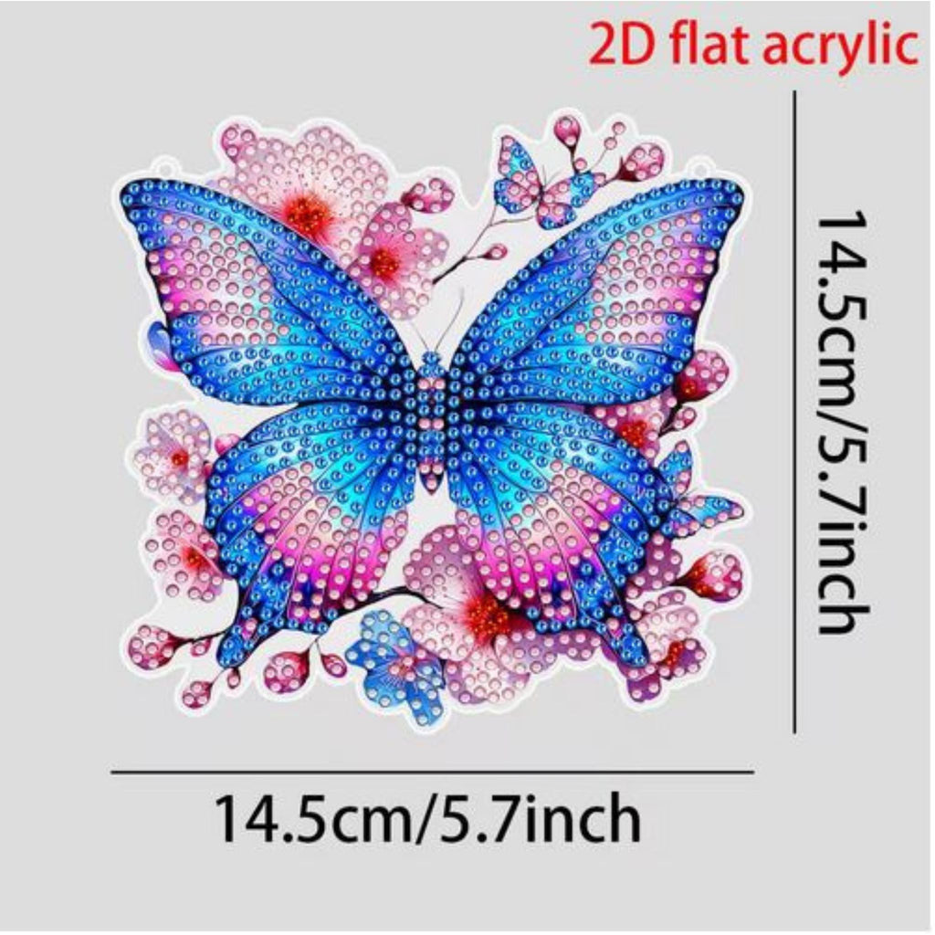 Diamond Painting 2D Papillon Bleu Fleurs 15x15 - Art & Trésorts