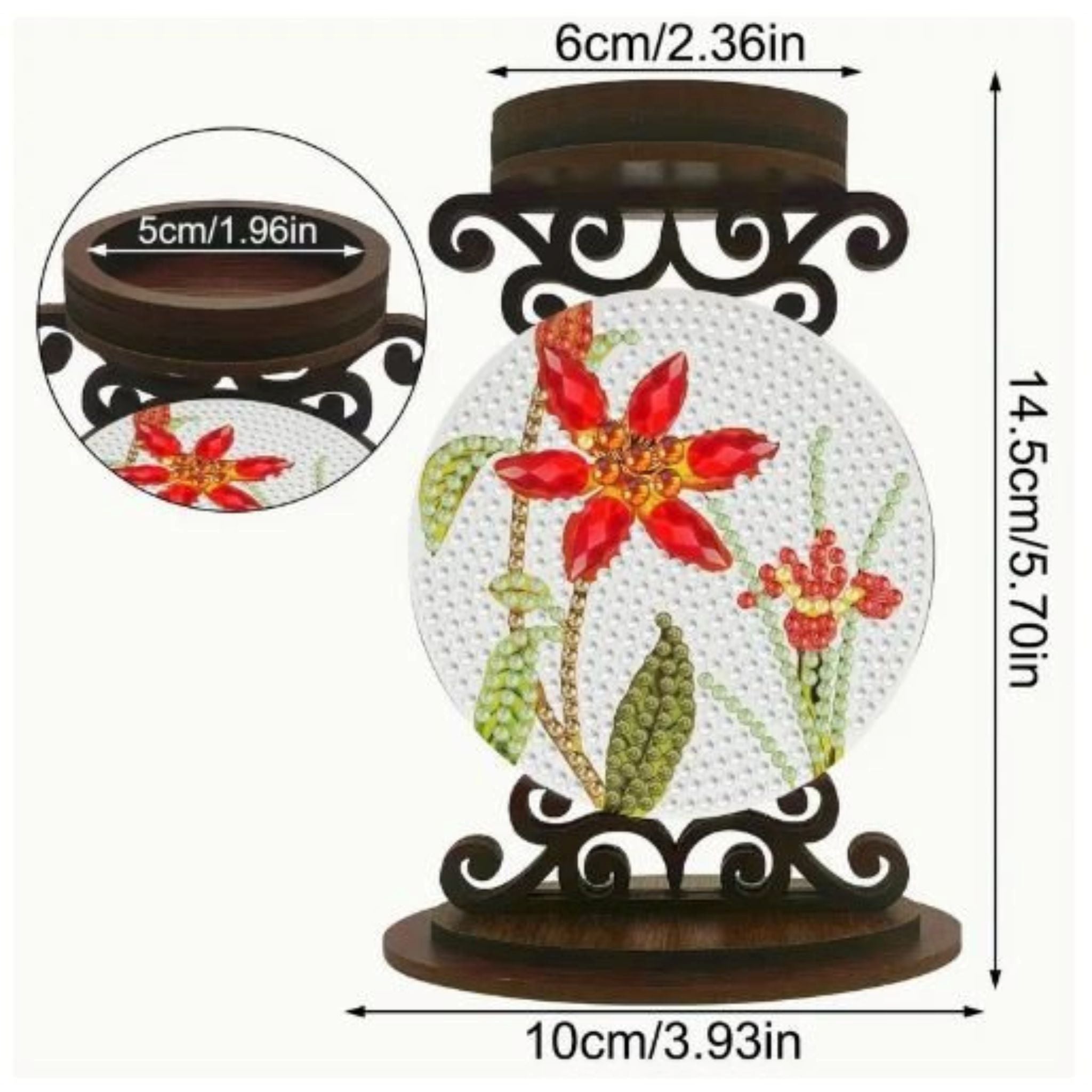 Grandeur Diamond painting chandelier fleurs rouges en bois 10 par 14,5cm