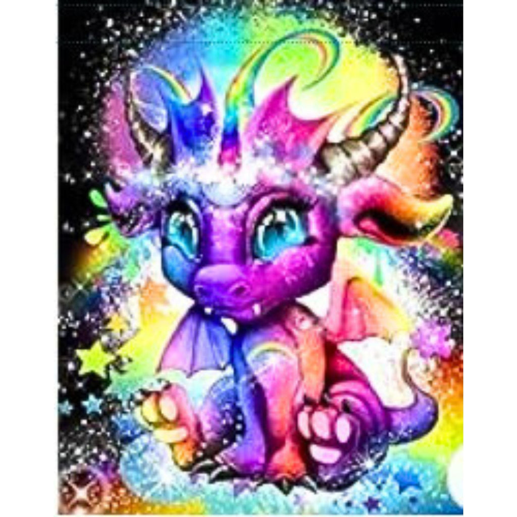 Kit complet diamond painting bébé dragon 30 par 40cm. Diamants ronds