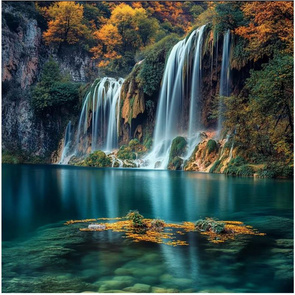 Diamond Painting Cascade Automne 50x50 - Art & Trésorts
