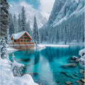Diamond Painting Chalet Lac Hiver 50x50 - Art & Trésorts